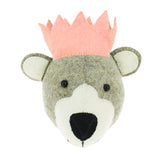 Fiona Walker Felt Animal Head - The Grey Baby Bear with Pink Crown (Mini)