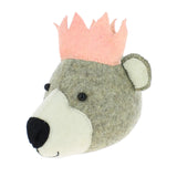 Fiona Walker Felt Animal Head - The Grey Baby Bear with Pink Crown (Mini)