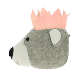 Fiona Walker Felt Animal Head - The Grey Baby Bear with Pink Crown (Mini)